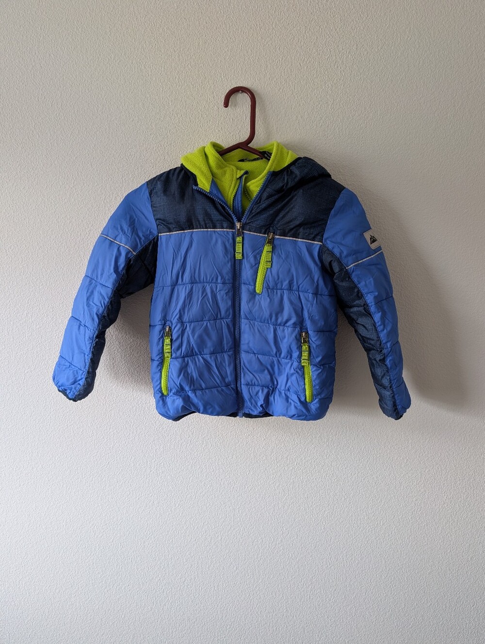 Snozu Blue and Lime Hooded Puffer Jacket for Kids/Boys SZ 6yr